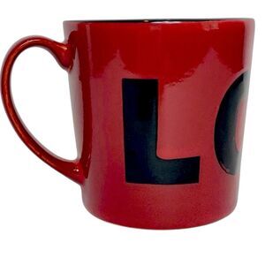 Pfaltzgraff “LOVE” Red Black with Gold Glitters Coffee/Tea Mug  4" in diameter